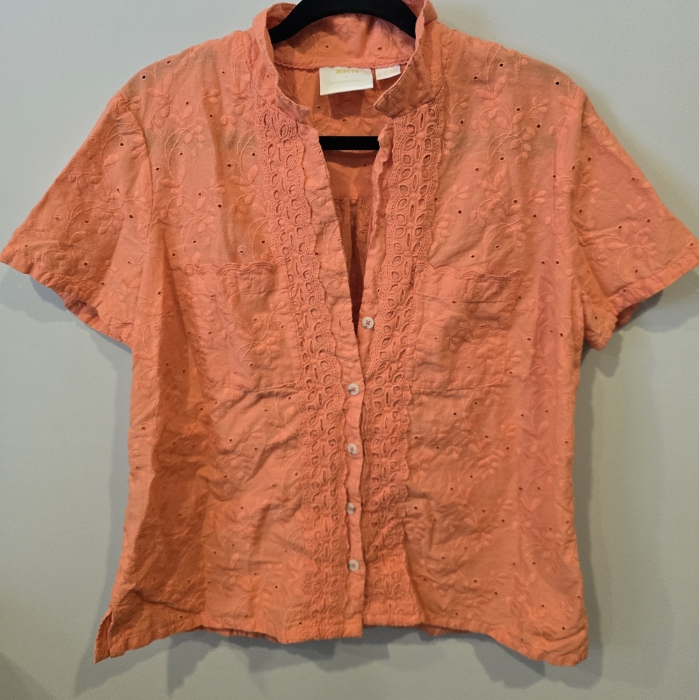 Anthropologie Maeve Coral Eyelet Blouse